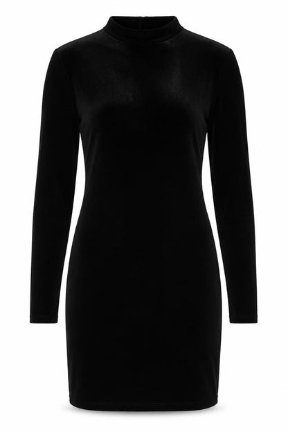 H&M Women Black S Velvet Bodycon Knee Length Mock Neck Party Dress