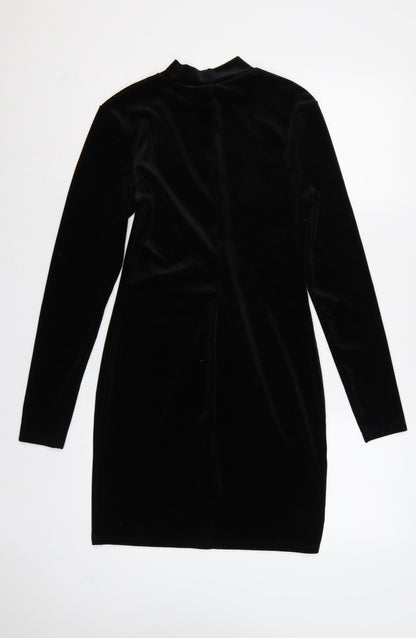 H&M Women Black S Velvet Bodycon Knee Length Mock Neck Party Dress