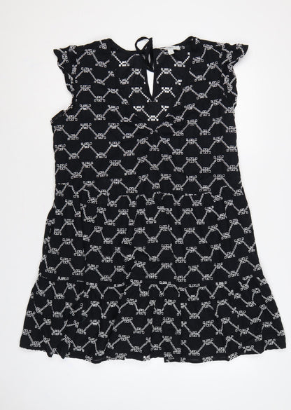 Marks & Spencer Women Black White Geometric Embroidered Fit & Flare Dress UK 14