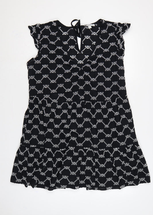 Marks & Spencer Women Black White Geometric Embroidered Fit & Flare Dress UK 14