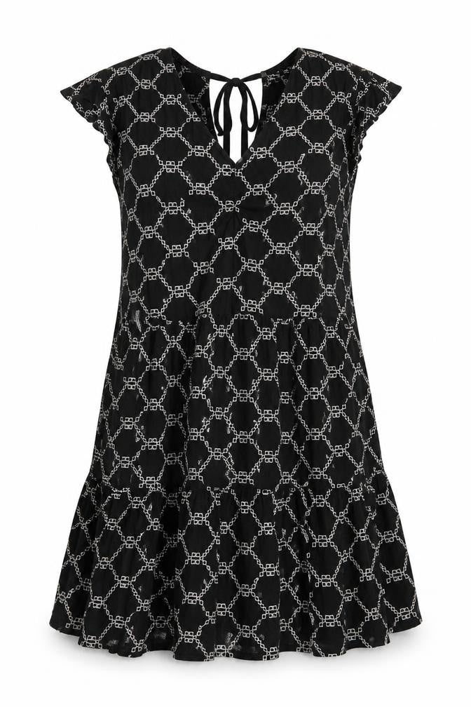 Marks & Spencer Women Black White Geometric Embroidered Fit & Flare Dress UK 14