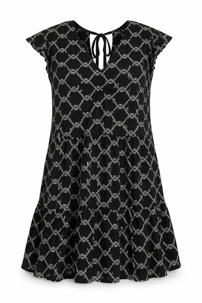 Marks & Spencer Women Black White Geometric Embroidered Fit & Flare Dress UK 14