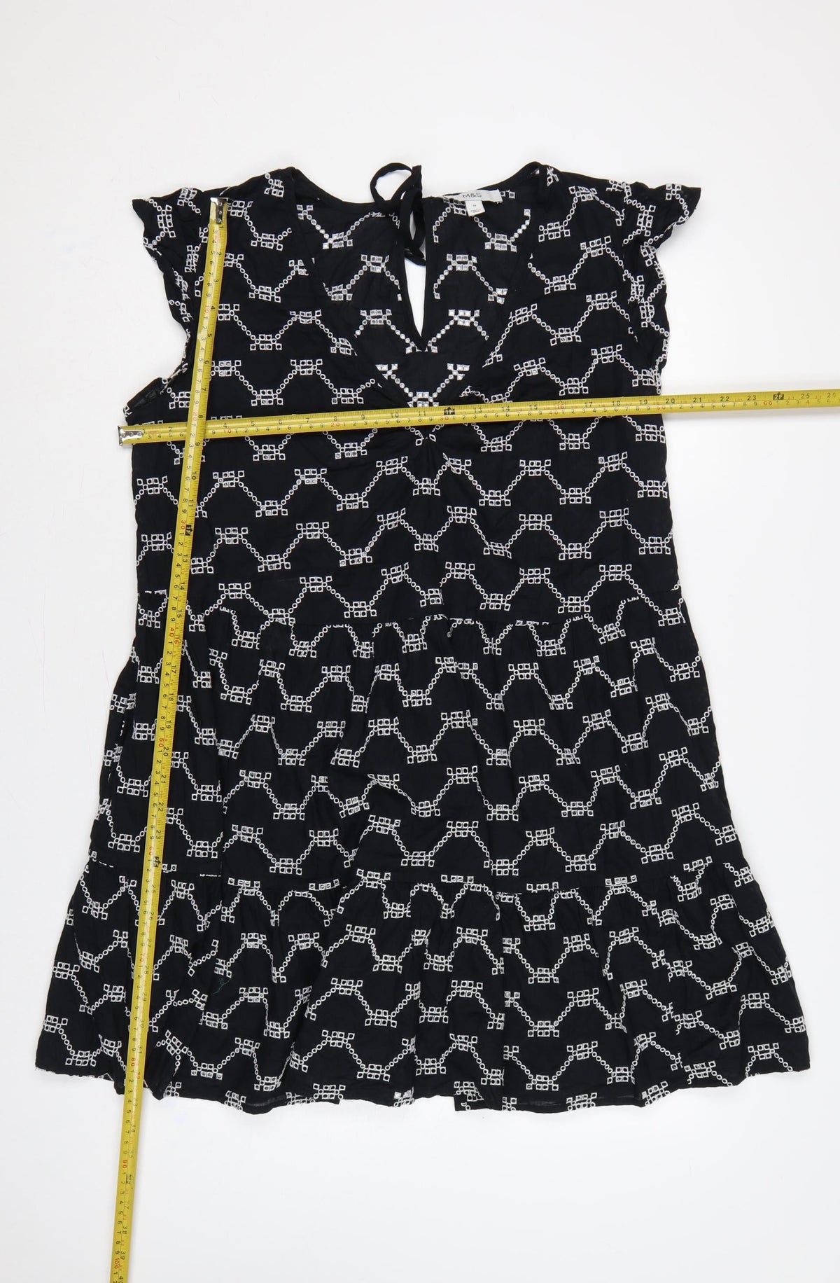 Marks & Spencer Women Black White Geometric Embroidered Fit & Flare Dress UK 14