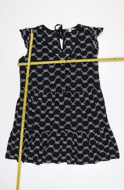 Marks & Spencer Women Black White Geometric Embroidered Fit & Flare Dress UK 14