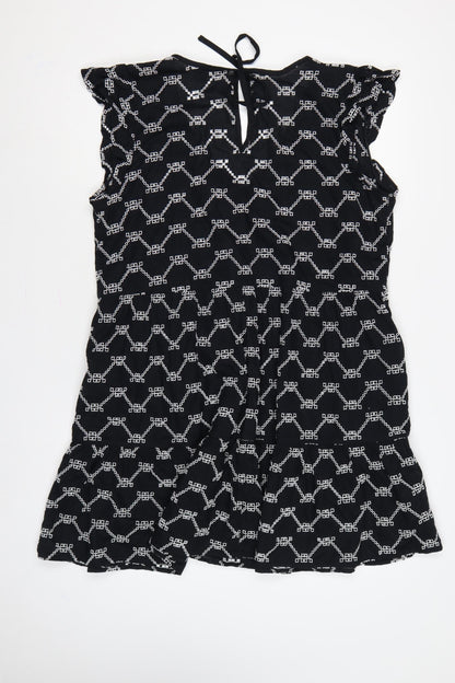 Marks & Spencer Women Black White Geometric Embroidered Fit & Flare Dress UK 14