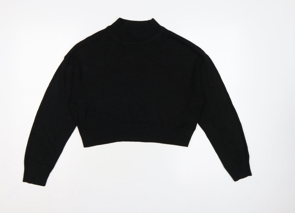 Divided H&M Women’s Black XS Cropped Mock Neck Knit Pullover Jumper