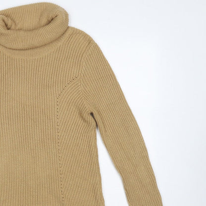 BHS Women’s Beige Size 12 Roll Neck Rib Knit Pullover Jumper