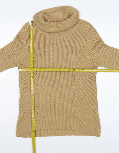 BHS Women’s Beige Size 12 Roll Neck Rib Knit Pullover Jumper