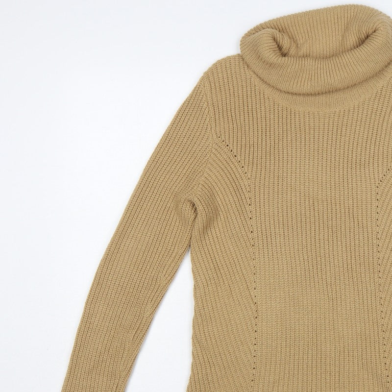 BHS Women’s Beige Size 12 Roll Neck Rib Knit Pullover Jumper