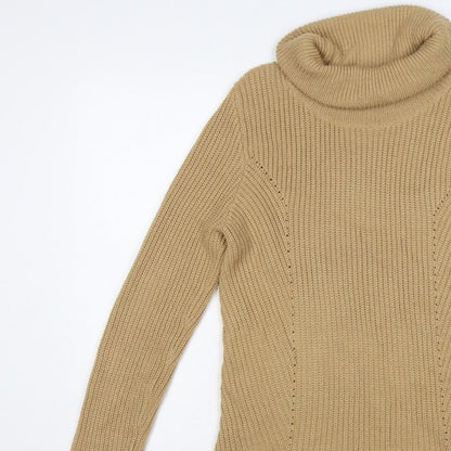 BHS Women’s Beige Size 12 Roll Neck Rib Knit Pullover Jumper