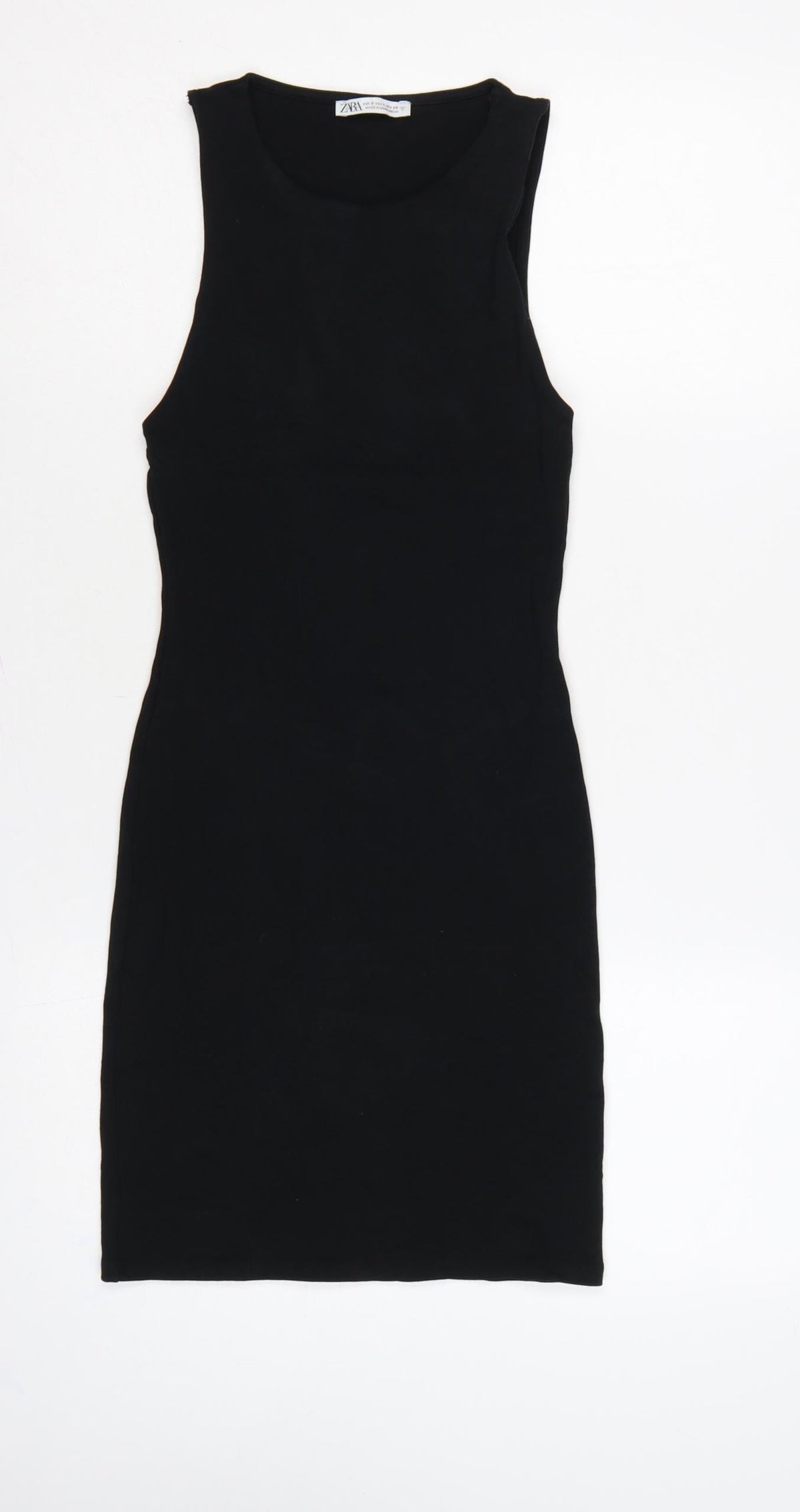 Zara Women Black Size S UK 8 Bodycon Knee Length Sleeveless Cotton Dress