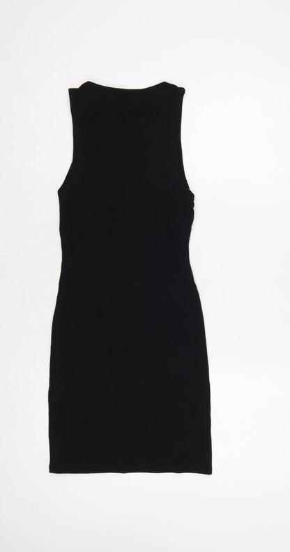 Zara Women Black Size S UK 8 Bodycon Knee Length Sleeveless Cotton Dress