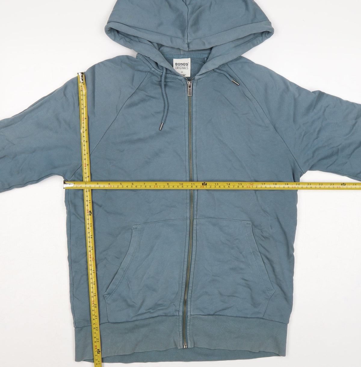 Bonds Men Blue M Full Zip Hooded Cotton Fleece Hoodie