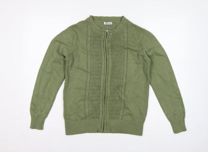 Damart Women Green UK 12 Full Zip Cable Knit Cotton Cardigan
