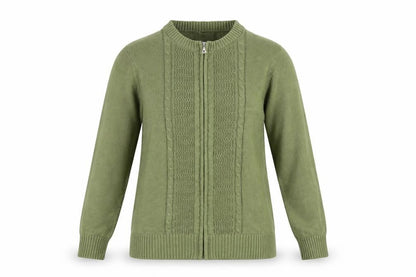 Damart Women Green UK 12 Full Zip Cable Knit Cotton Cardigan