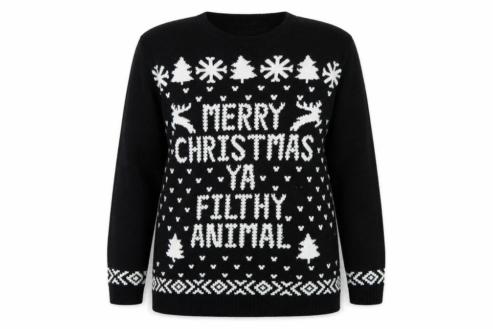 Whisper Women’s Black 2XL Merry Christmas Ya Filthy Animal Jumper