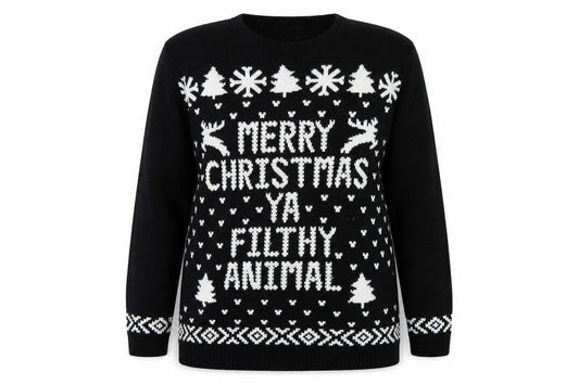 Whisper Women’s Black 2XL Merry Christmas Ya Filthy Animal Jumper