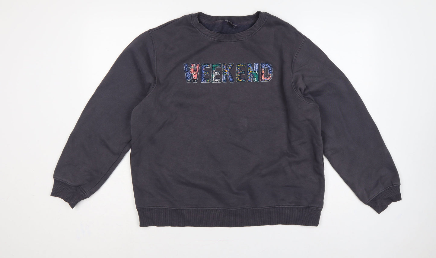 Marks and Spencer Women Grey UK 14 Weekend Embroidered Sweatshirt