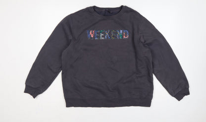 Marks and Spencer Women Grey UK 14 Weekend Embroidered Sweatshirt