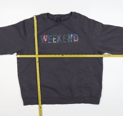 Marks and Spencer Women Grey UK 14 Weekend Embroidered Sweatshirt