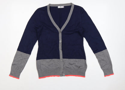 AJC Women’s Navy Grey Pink Cotton Blend V-Neck Cardigan Size S