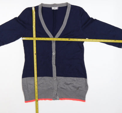 AJC Women’s Navy Grey Pink Cotton Blend V-Neck Cardigan Size S
