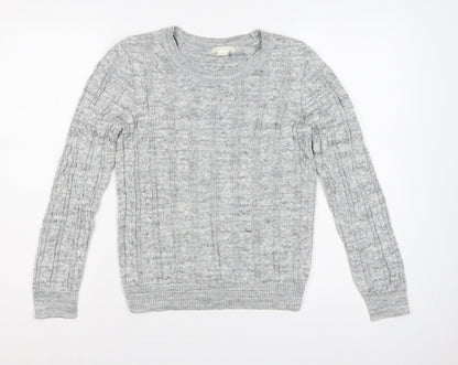 H&M Women Grey S Cable Knit Crew Neck Long Sleeve Jumper
