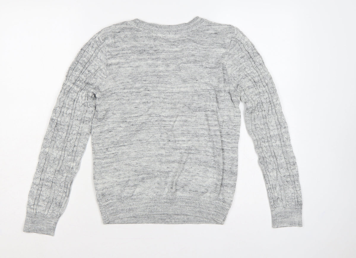 H&M Women Grey S Cable Knit Crew Neck Long Sleeve Jumper
