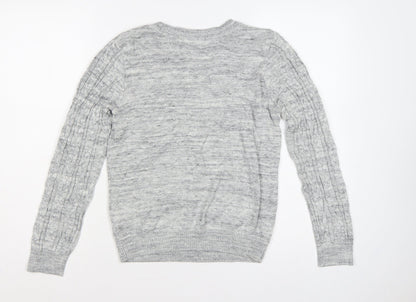 H&M Women Grey S Cable Knit Crew Neck Long Sleeve Jumper