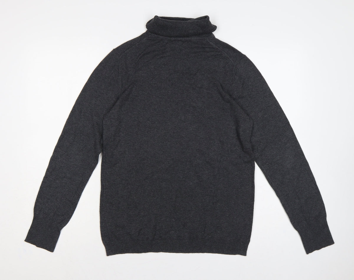 Gap Women Grey L Roll Neck Cotton Blend Knit Pullover Jumper