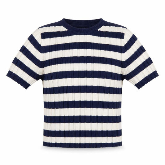 ASOS Design Women’s Blue White Stripe Rib Knit Short Sleeve Jumper UK 8