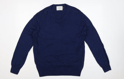 John Lewis Men’s Blue Cotton Rich V-Neck Pullover Jumper M