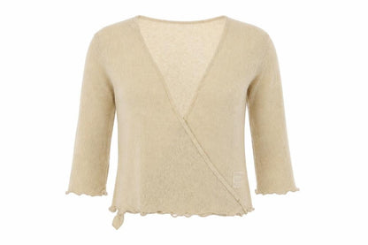 Isle Women Beige Size 14 Open-Knit Wrap Long Sleeve Cardigan