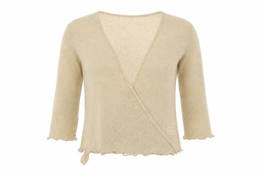 Isle Women Beige Size 14 Open-Knit Wrap Long Sleeve Cardigan