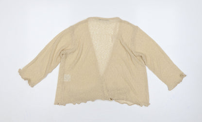Isle Women Beige Size 14 Open-Knit Wrap Long Sleeve Cardigan