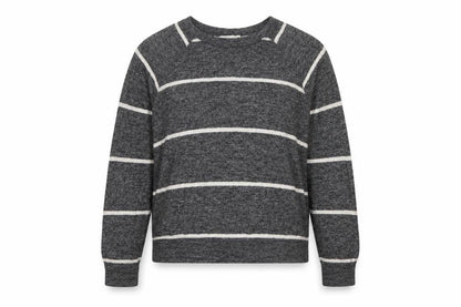 H&M Women's Grey Stripe Knit Sweatshirt UK 12 Relaxed Crew Neck