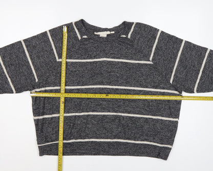 H&M Women's Grey Stripe Knit Sweatshirt UK 12 Relaxed Crew Neck