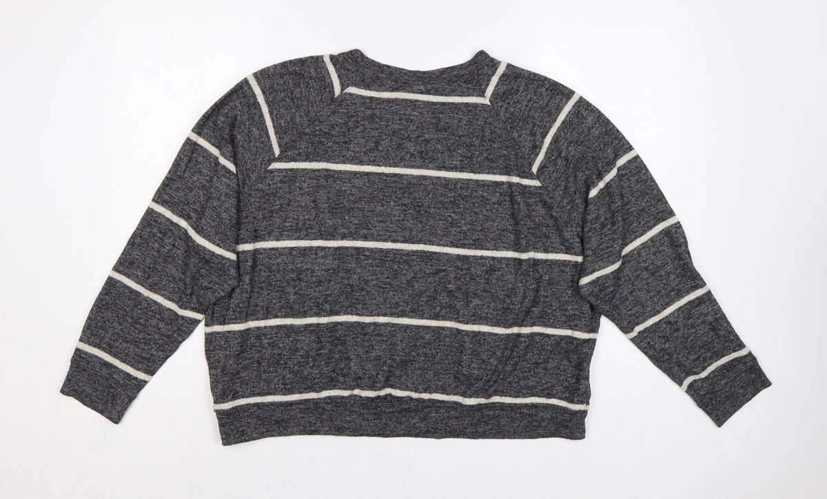 H&M Women's Grey Stripe Knit Sweatshirt UK 12 Relaxed Crew Neck