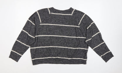 H&M Women's Grey Stripe Knit Sweatshirt UK 12 Relaxed Crew Neck