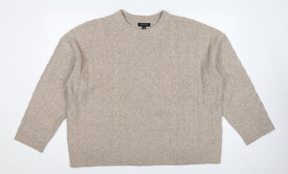 New Look Women Beige XL Cable-Knit Crew Neck Long Sleeve Pullover Jumper