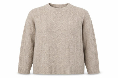New Look Women Beige XL Cable-Knit Crew Neck Long Sleeve Pullover Jumper
