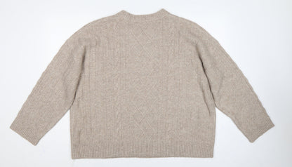 New Look Women Beige XL Cable-Knit Crew Neck Long Sleeve Pullover Jumper