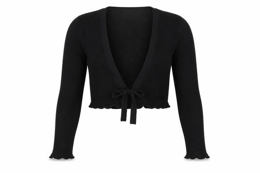 Planet Women Black M Rib Knit Tie Front Wrap Cardigan Long Sleeve
