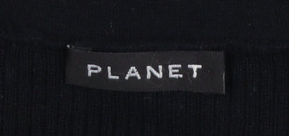 Planet Women Black M Rib Knit Tie Front Wrap Cardigan Long Sleeve