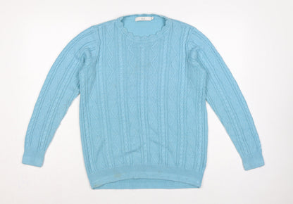 ISLE Women Blue Size 10 Cable Knit Round Neck Pullover Jumper