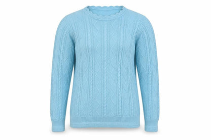 ISLE Women Blue Size 10 Cable Knit Round Neck Pullover Jumper