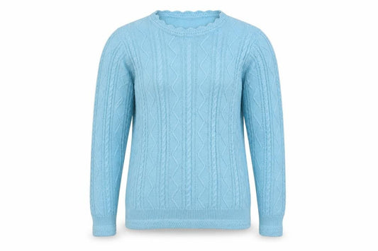 ISLE Women Blue Size 10 Cable Knit Round Neck Pullover Jumper