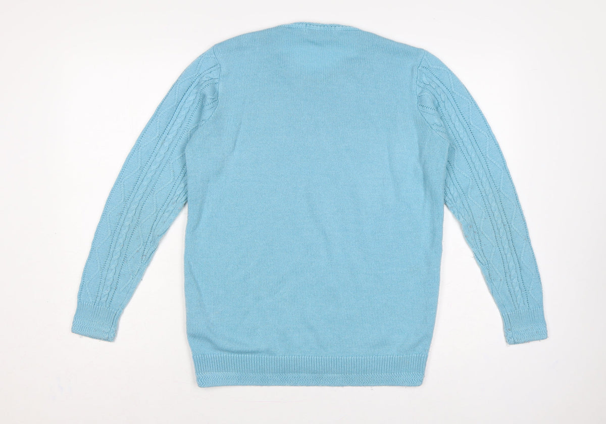 ISLE Women Blue Size 10 Cable Knit Round Neck Pullover Jumper