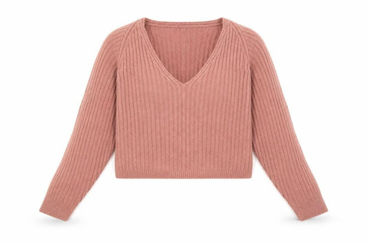 Front view of Missguided Women Pink UK 6/8 Rib Knit V-Neck Cropped Jumper