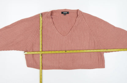 Back view of Missguided Women Pink UK 6/8 Rib Knit V-Neck Cropped Jumper